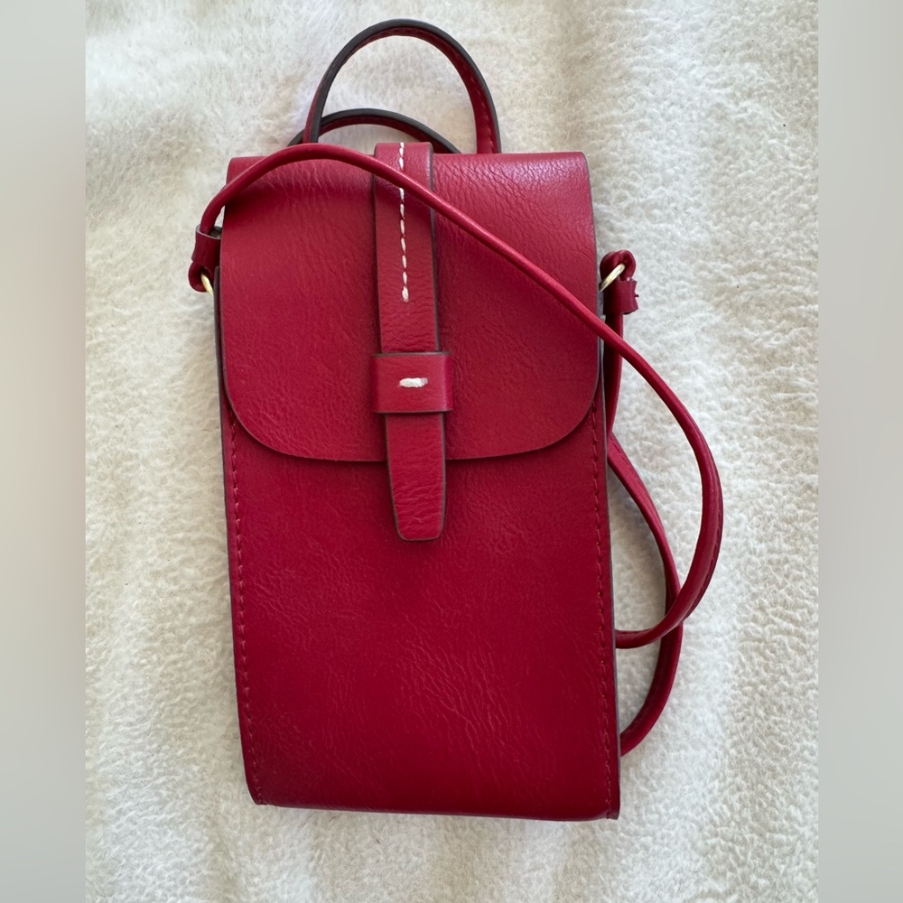 Red leather crossbody phone purse